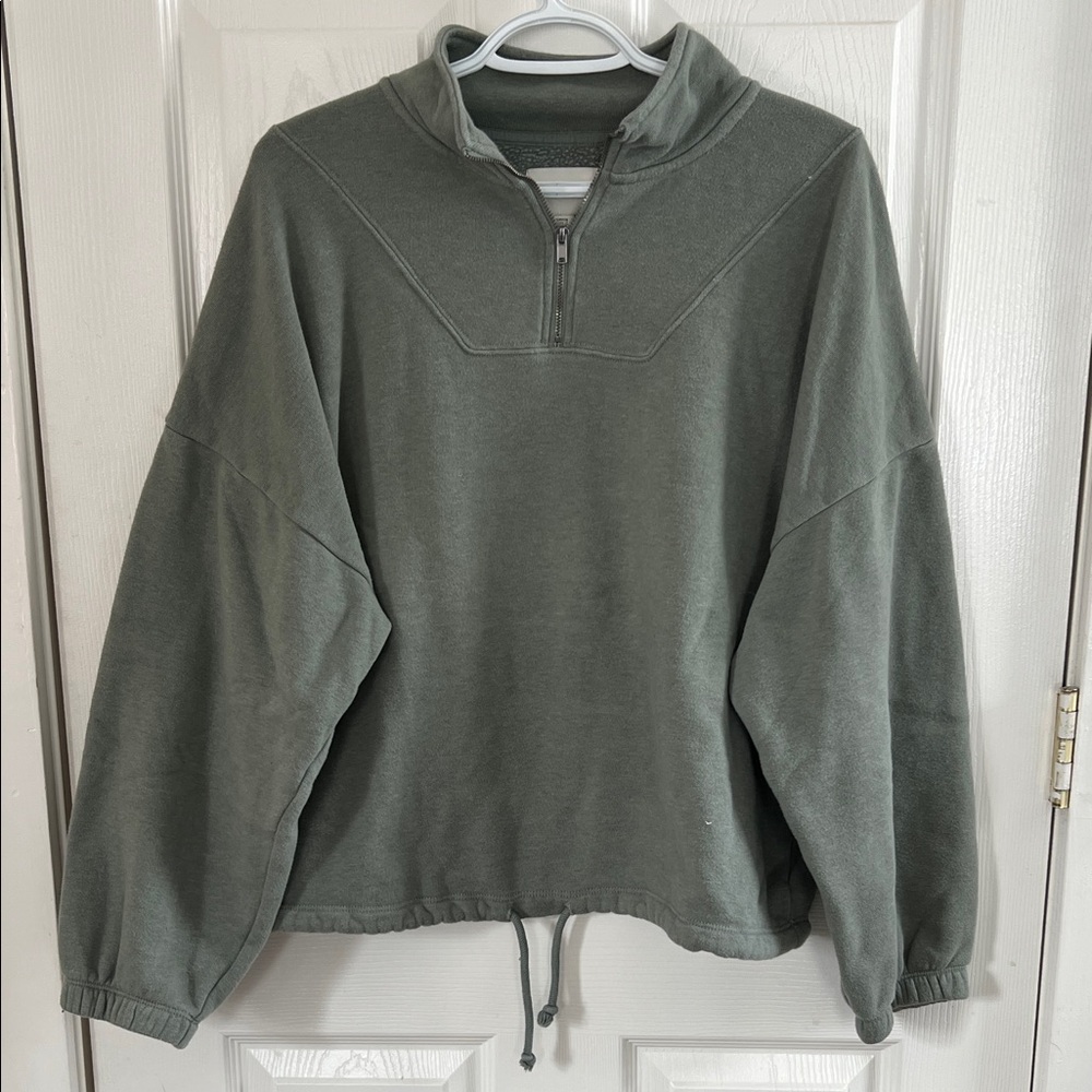 American Eagle Quarter Zip Cinch Waist Sweatshirt Sage Green Size S